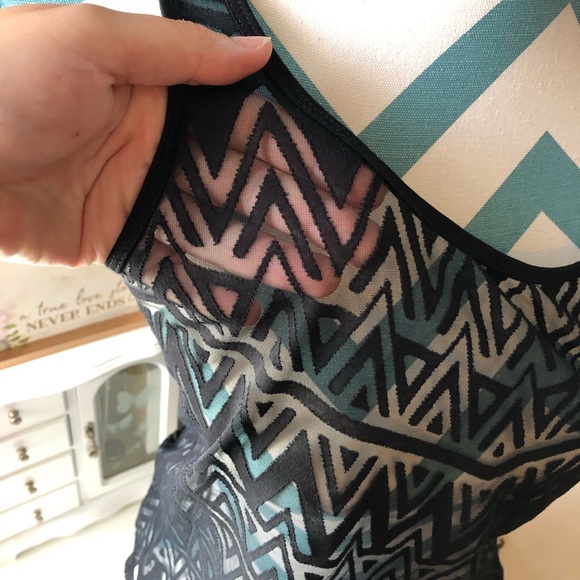 [Apt. 9] Black Sheer Patterned Tank Top Aztec tank - Picture 7 of 9
